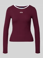 Bluzki damskie - Bluzka z długim rękawem z wyhaftowanym logo - miniaturka - grafika 1