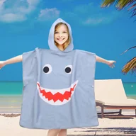 Okrycia kąpielowe dla dzieci - Poncho dziecięce plażowe 60x60 szare radosny rekin - miniaturka - grafika 1