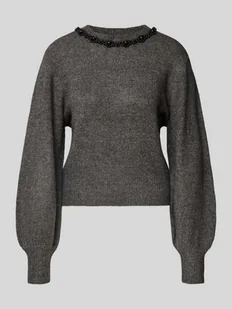 Sweter z dzianiny o kroju regular fit z obszyciem ozdobnymi kamieniami model ‘ELSA’ - Swetry damskie - miniaturka - grafika 1