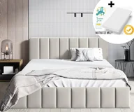 Łóżka - GUTTO Łóżko tapicerowane 160 x 200 + materac ze sprężynami kieszeniowymi + łóżko REINTRAGEN z metalową ramą z listew z pojemnikiem do przechowywania - miniaturka - grafika 1