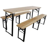 Meble ogrodowe - ZESTAW PIKNIKOWY BAROWY DREWNIANY STÓŁ I 2 ŁAWKI - miniaturka - grafika 1