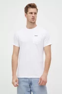 Koszulki męskie - Barbour t-shirt bawełniany kolor biały gładki - miniaturka - grafika 1