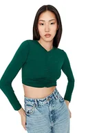 Body - Trendyol Damska damska dopasowana bodycon dekolt w serek dzianinowa bluzka koszulka, szmaragdowa zieleń, S, zieony (Szmaragdowa zieleń), S - miniaturka - grafika 1