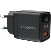 Ładowarki do telefonów - Ładowarka sieciowa GAN3 USB-A USB-C PD35W Choetech PD6052 (czarna) - miniaturka - grafika 1