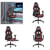 Fotele gamingowe - vidaXL Fotel gamingowy z masażem i podnóżkiem z imitacji skóry w kolorze czerwonego wina - fotel gamingowy - fotele gamingowe - fotel biurowy - krzesło - miniaturka - grafika 1