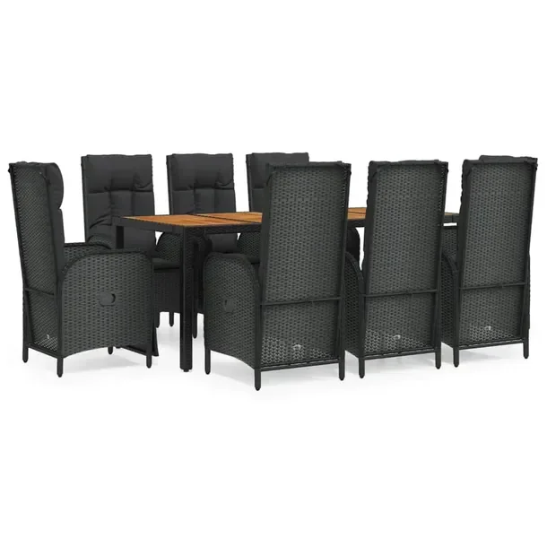 Zestaw mebli ogrodowych rattan PE czarny 8 krzeseł + stół 190x90 cm