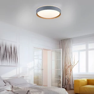 Paul Neuhaus Q-EMILIA sufitowa LED, szara/drewno - Lampy sufitowe - miniaturka - grafika 1