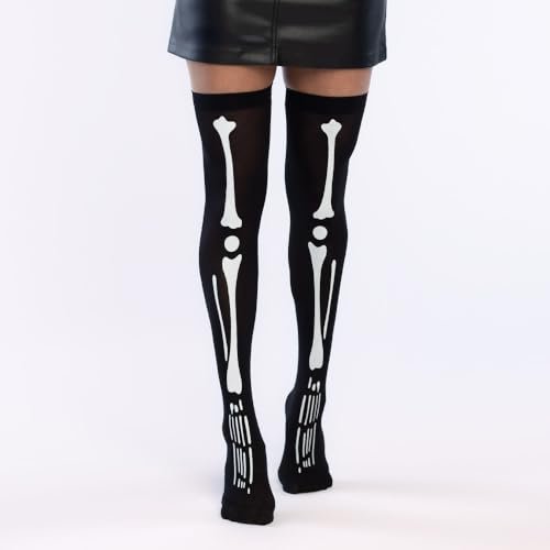Boland - 87868 – kozaki za kolano ze szkieletem, pończochy samonośne na karnawał, imprezę tematyczną, Halloween, Dia de los Muertos