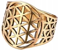 Pierścionki - Złoty Pierścionek z Kwiatami Życia Elegancki Modny Stylowy Stal Szlachetna - miniaturka - grafika 1