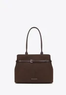 Torebki damskie - Damska shopperka z ozdobnym paskiem na froncie brązowa - miniaturka - grafika 1