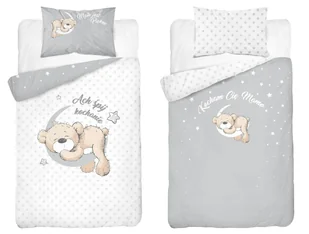 Pościel dziecięca dwustronna Miś na Księżycu szaro-biała – 90x120 cm – MAYAMOO - Pościel dla dzieci - miniaturka - grafika 1