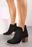 Botki damskie - Czarne Botki Kowbojki na Obcasie Ozdobione Wycięciem i Ażurowym Zdobieniem Liliona - miniaturka - grafika 1