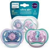 Smoczki uspokajające - Avent Smoczek Ultra Air 6-18M Oddychający + Etui 085/61 - miniaturka - grafika 1