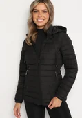 Kurtki damskie - Czarna Pikowana Kurtka z Kapturem i Sznurkami Miviana - miniaturka - grafika 1