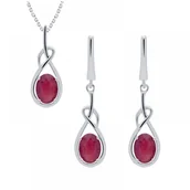 Zestawy biżuterii dla kobiet - Komplet z rubinami srebrny - kolczyki z zawieszką - miniaturka - grafika 1