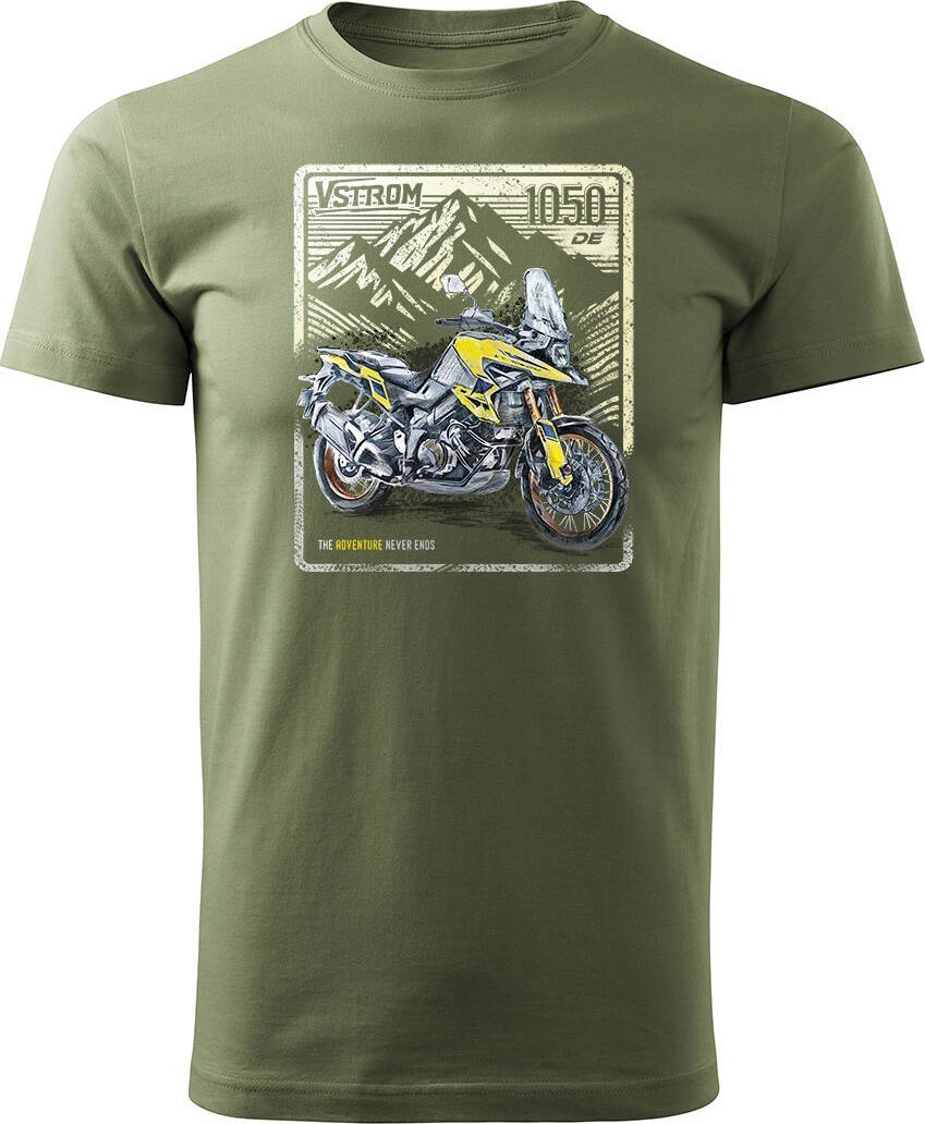 Topslang Koszulka z motocyklem na motor Suzuki V-strom Vstrom 1050 DE męska khaki REGULAR S