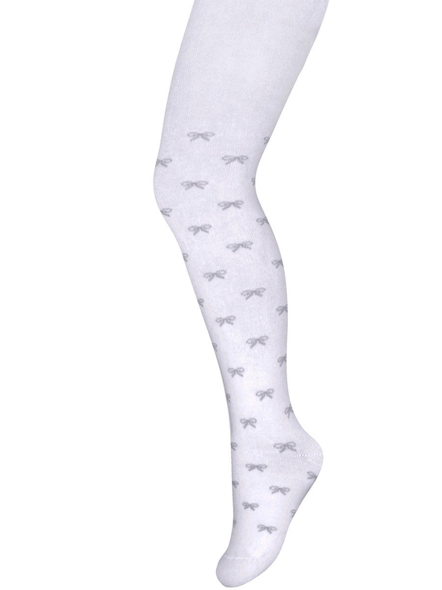 Rajstopy dziewczęce bawełniane brokatowe kokardki białe Milusie r.128/134