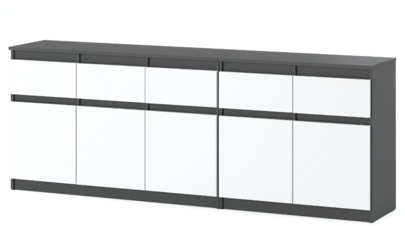 Komoda Do Salonu Pokoju Młodzieżowego Z 5 Szufladami 200cm Szara Biała Mat
