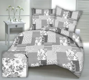 Pościel satyna korowana 160x200 szara patchwork serca motyle kwiaty - Pościel Pościel satyna korowana 160x200 szara patchwork serca motyle kwiaty - Pościel - miniaturka - grafika 1