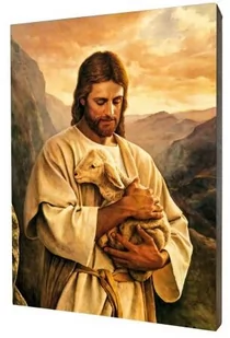 Obraz religijny na desce lipowej, Jezus Dobry Pasterz - Ikony i obrazy sakralne - miniaturka - grafika 1