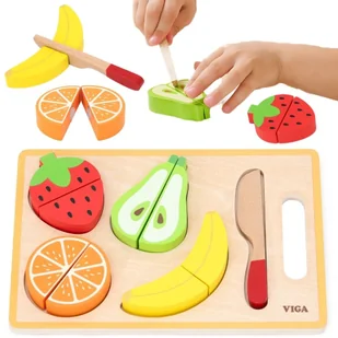 VIGA Drewniana Układanka Edukacyjna Montessori Owoce do Krojenia - Zabawy w naśladowanie dorosłych - miniaturka - grafika 1