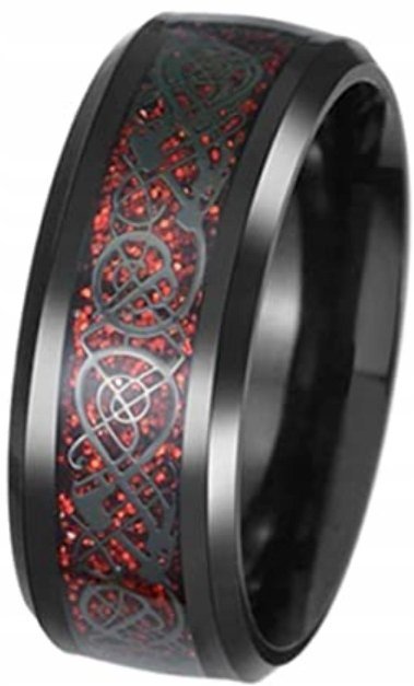 Pierścień Smok Celtycki Czarny Czerwony Sygnet