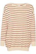 Swetry damskie - Kaffe damski sweter w paski sweter z długim rękawem sweter, Sand Dollar/Brown Stripe - miniaturka - grafika 1