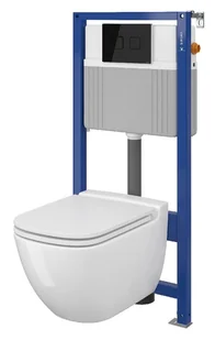 Cersanit Set B28 Aqua Zestaw Toaleta WC podwieszana 54x36,5 cm CleanOn bez kołnierza z ukrytym mocowaniem z deską sedesową wolnoopadającą i stelażem pneumatycznym Aqua 52 biały S701-320 odbiór osob - Stelaże i zestawy podtynkowe do WC - miniaturka - grafika 2