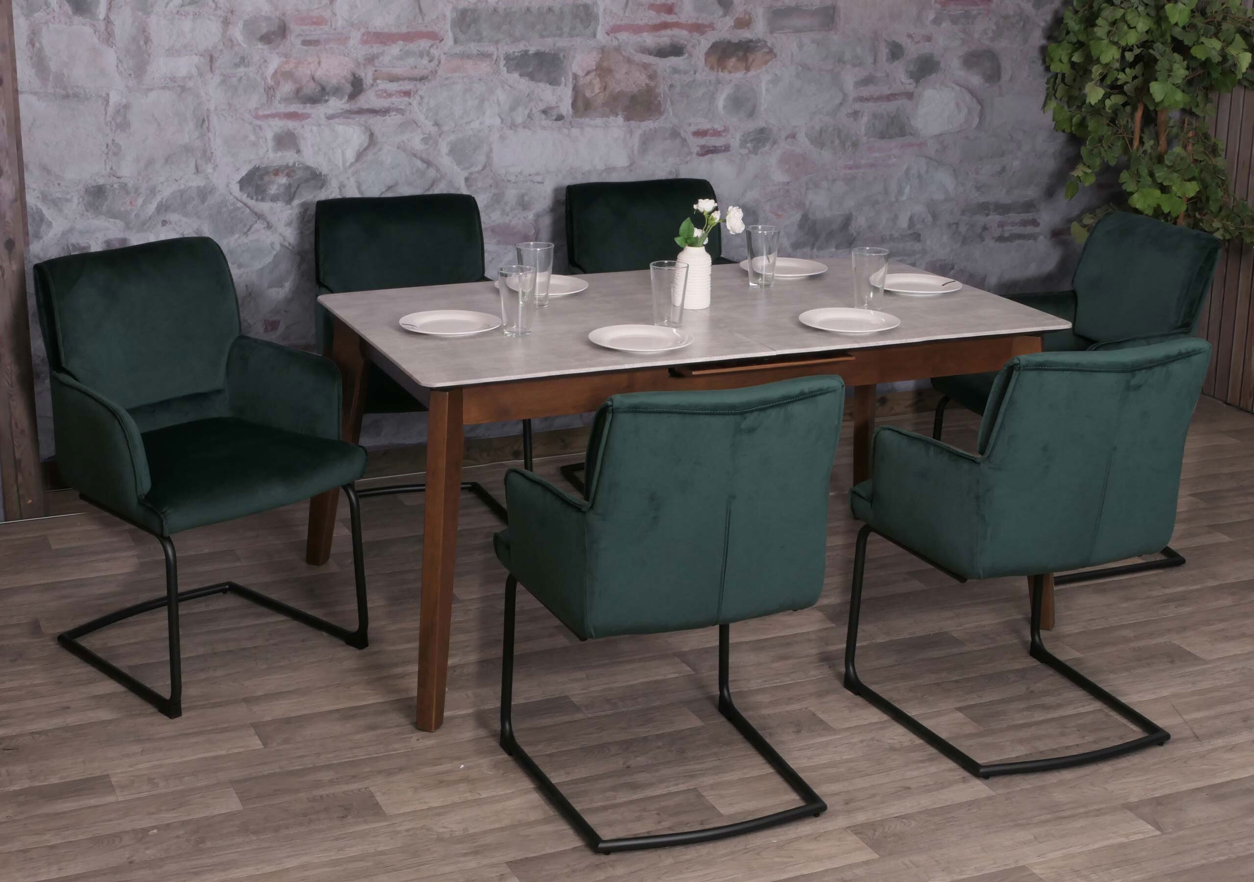 zestaw 6 krzeseł wspornikowych HWC-N60, krzesło do jadalni, krzesło kuchenne, tkanina/tekstylia Oeko-Tex MVG ~ Zielony