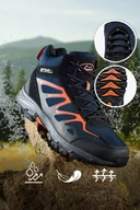 Botki damskie - Granatowe buty trekkingowe damskie sznurowane z pomarańczowymi dodatkami softshell Casu B2109-6-39 - miniaturka - grafika 1
