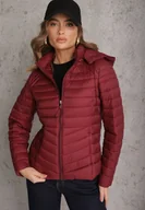 Kurtki damskie - Bordowa Przejściowa Kurtka Pikowana z Kapturem z Możliwością Odpięcia Pretiga - miniaturka - grafika 1
