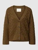 Swetry damskie - Kurtka z dzianiny z fakturowanym wzorem - miniaturka - grafika 1