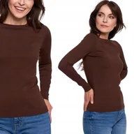 Swetry damskie - CIENKI GŁADKI I MIĘKKI SWETER DAMSKI Z WISKOZY Z DŁUGIM RĘKAWEM MORAJ 2XL BROWN - miniaturka - grafika 1