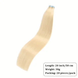 TEMU 18-26-calowe niewidoczne taśmy do przedłużania włosów ludzkich - blond, proste, bezszwowe weft dla kobiet, 20 szt. 30g/pak, 40 szt. 60g/pak, - Pozostałe akcesoria fryzjerskie - miniaturka - grafika 1