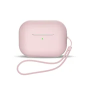 Akcesoria do słuchawek - Silikonowe etui do słuchawek AirPods 1 / 2 + pasek smycz na nadgarstek różowe - miniaturka - grafika 1