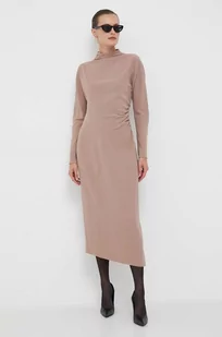 Calvin Klein sukienka kolor beżowy maxi rozkloszowana - Sukienki - miniaturka - grafika 1