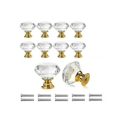 Zawiasy, okucia i inne akcesoria - 10 gałek i uchwytów do drzwi meblowych, szuflad i szafek, z przezroczystego szkła w kształcie diamentów, ze śrubami. - miniaturka - grafika 1