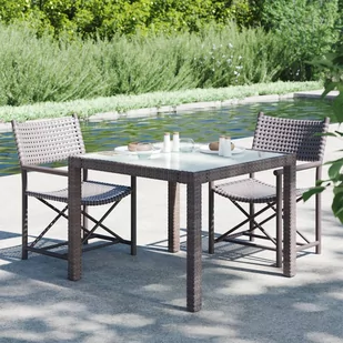 vidaXL Lumarko Stół ogrodowy, 90x90x75 cm, szkło i rattan PE, brązowy! 316697 - Stoły ogrodowe - miniaturka - grafika 1
