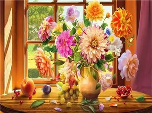 Bukiet pięknych kwiatów - Malowanie po numerach 50x40 cm - Malowanie po numerach - miniaturka - grafika 1