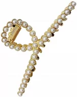 Ozdoby do włosów - Spinka klamra do włosów duża metalowa złota Perły - miniaturka - grafika 1