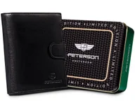 Portfele - PETERSON Portfel męski ze skóry naturalnej czarny pionowy zapinany na zatrzask elegancki prezent antykradzieżowy ochrona RFID - miniaturka - grafika 1