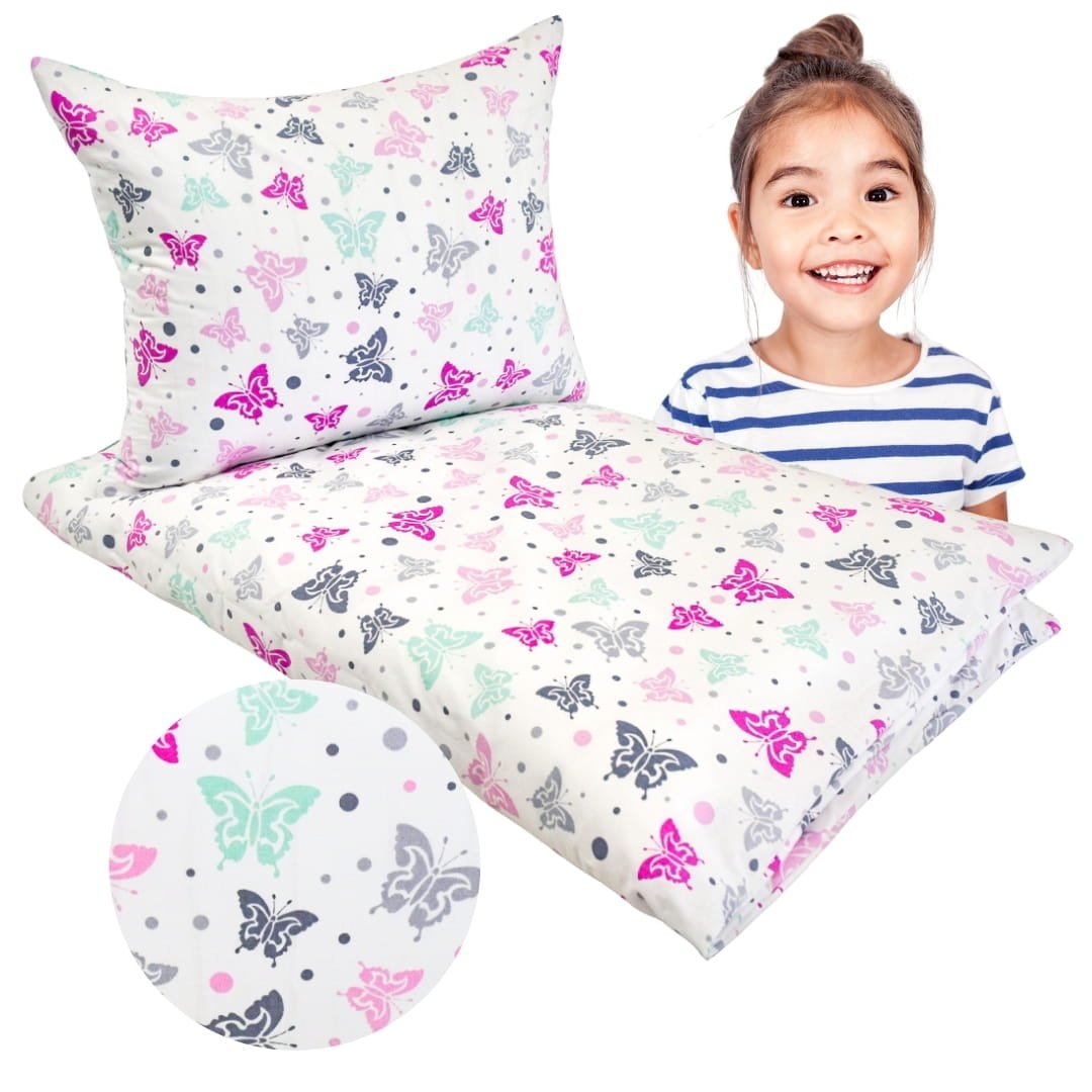 Komplet Pościeli Dziecięcej 100x160 + 40x60 Motylki 100% Bawełna Polski Producent