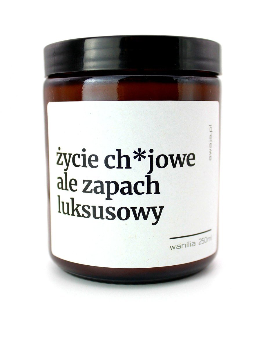 Świeca z napisem – luksusowy zapach, prezent z humorem, sojowa, zapachowa