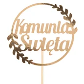 Dekoracje i nakrycia stołu na imprezę - Topper Mirror Gold Komunia Święta Napis Listki - miniaturka - grafika 1