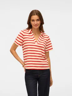 Vero Moda Koszulka polo w kolorze kremowo-czerwonym - Koszulki i topy damskie - miniaturka - grafika 1