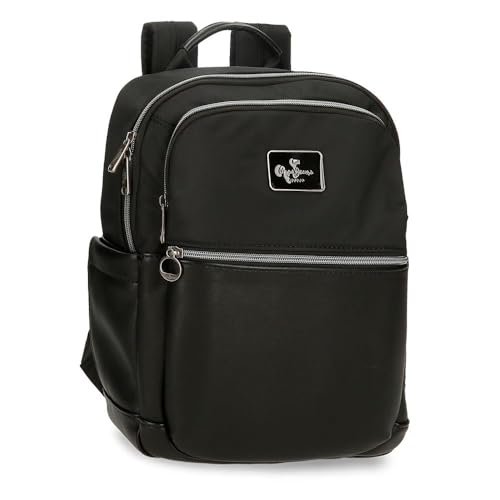 Pepe Jeans Christine Plecak na laptopa do 12 cali Czarny 25 x 36 x 10 cm Poliester z akcentami ze sztucznej skóry 9L by Joumma Bags, Czarny (Black), Talla única, plecak na laptopa