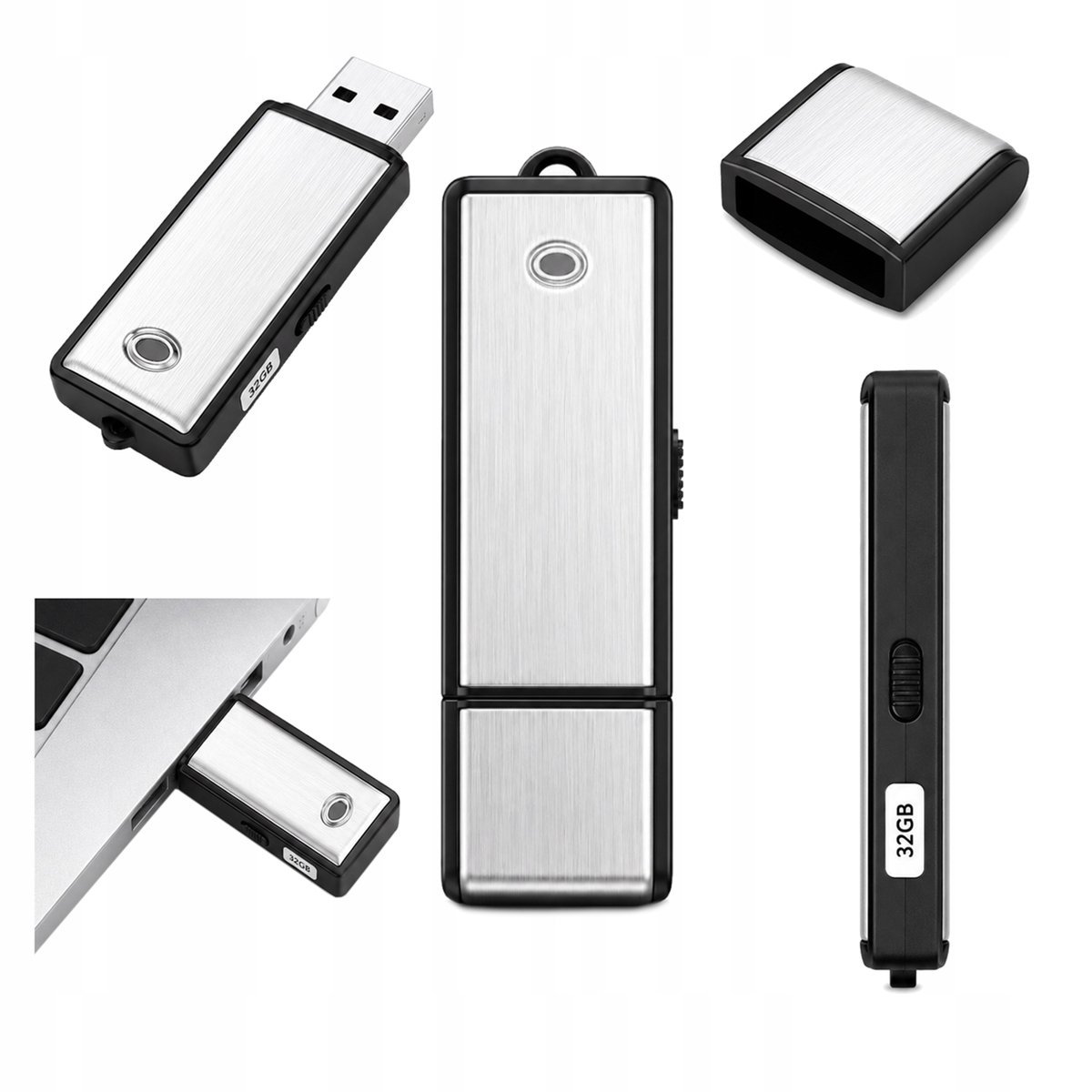 Dyktafon Szpiegowski Pendrive Mini Mały Podsłuch Pluskwa 32Gb Detekcja Głosu Dyskretny USB Rejestrator 400h nagrywania