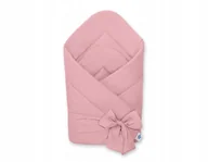 Rożki i beciki - Dwustronny rożek dla niemowląt miękki bawełniany z wiązaniem - brudny róż - miniaturka - grafika 1