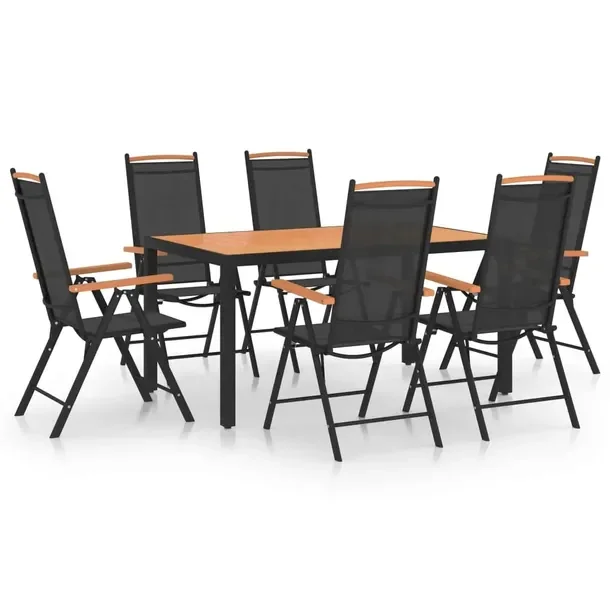 Zestaw Mebli Ogrodowych: Stół 140x90x74 cm i 6 Krzeseł, Czarny, Aluminiu