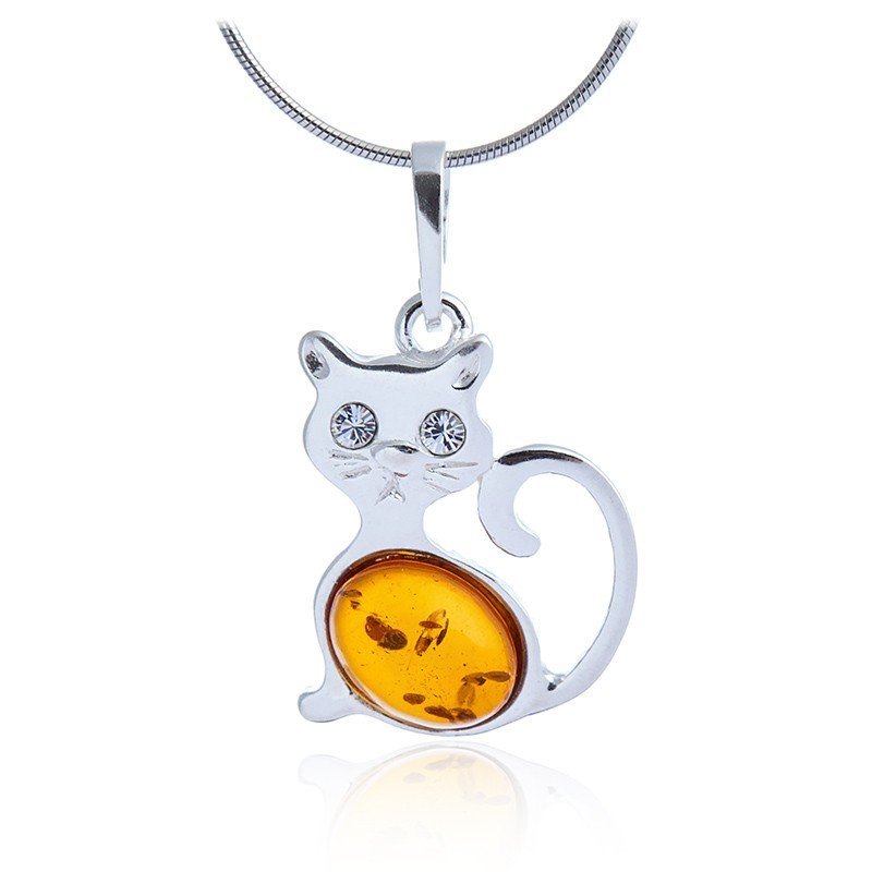 ankabizuteria.pl Delikatna srebrna zawieszka z bursztynem KOTEK